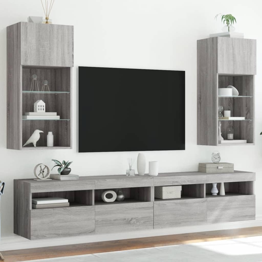 Madera resistente con luces LED RGB diseño moderno 2 uds gris 40 5x30x90 cm