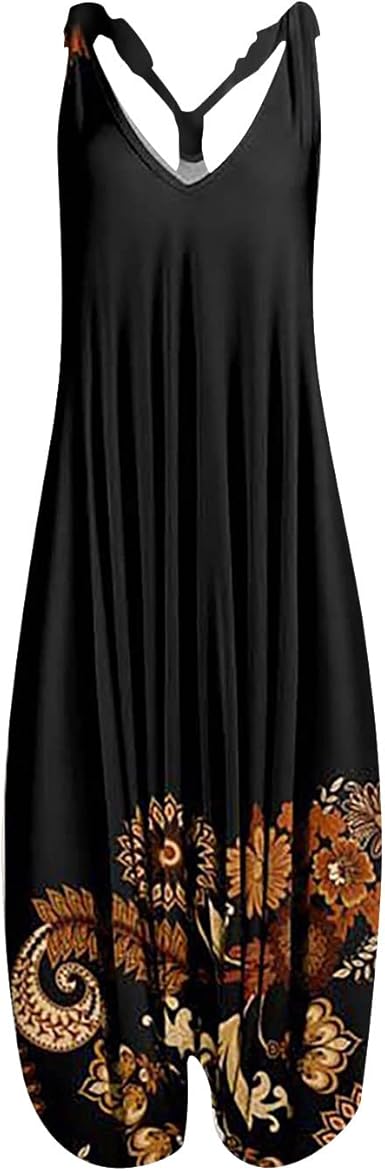 OIOLOYJM Summer Plus Size Boho Overalls for Women 2025 Fashion Jumpsuits Loose Fit Rompers Floral Printed Baggy Harem Pants