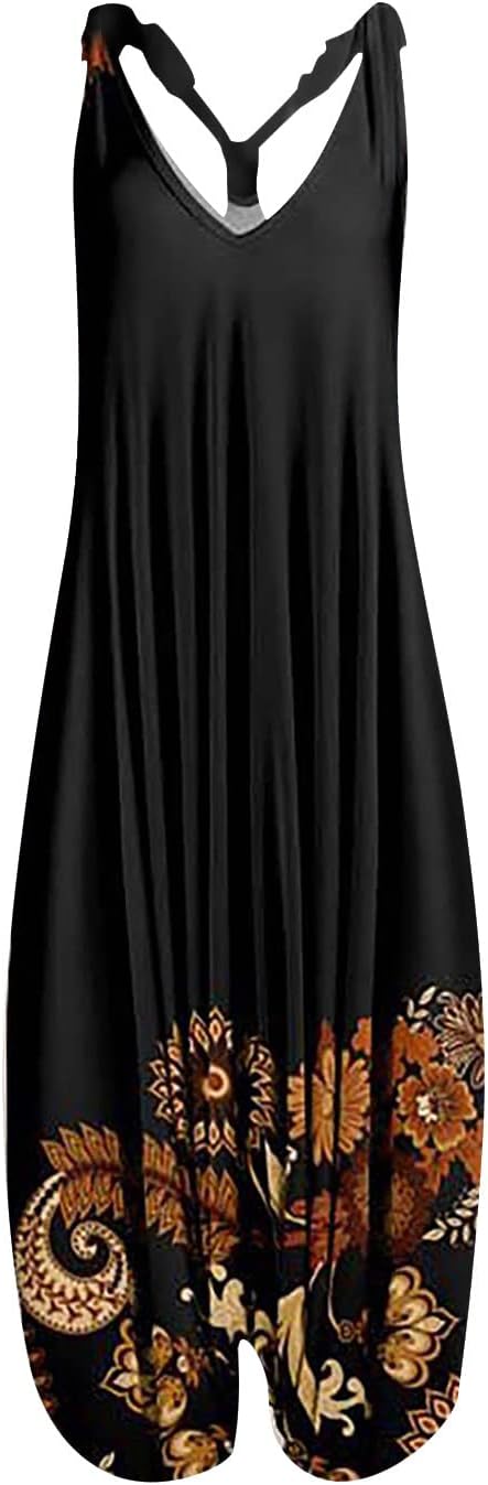 OIOLOYJM Summer Plus Size Boho Overalls for Women 2025 Fashion Jumpsuits Loose Fit Rompers Floral Printed Baggy Harem Pants