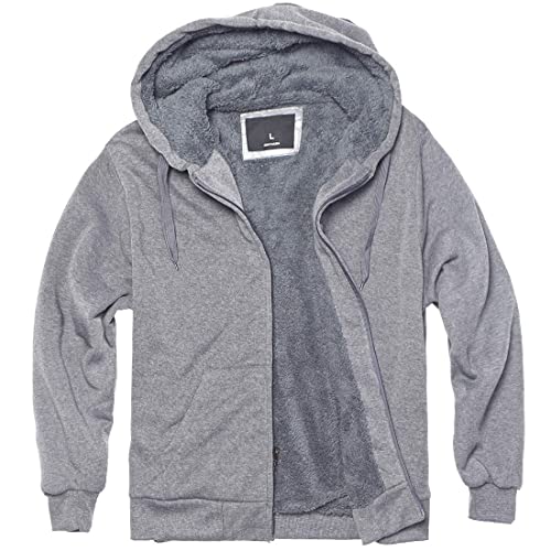 Gary Com Heavyweight Hoodies for Men, 1.8lbs Sherpa Lined Fleece Full Zip Up Winter Sweatshirts Jackets Light Grey M