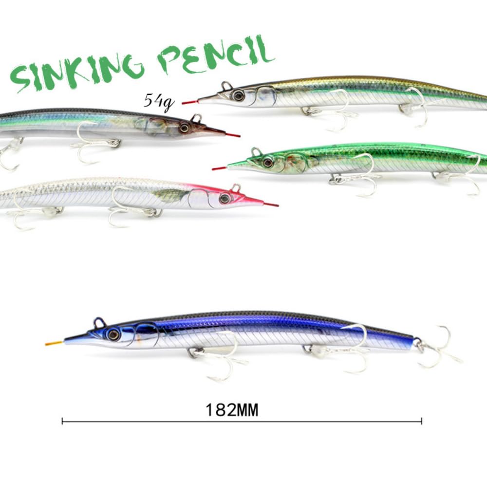 Atlantic Needlefish Sinking Jerkbait avec des hameçons triples pour la pêche en mer Big Game(18cm/7.15in 54g/1.9oz. 6 Option de Couleur)