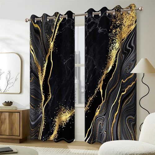 Baocicco Black Gold Marble Window Curtains for Bedroom Art Fluid Golden Texture Drapes Living Room Luxury Modern Design Grommets Blackout Curtain 2 Panels W42xL108 Inch Art-black-1 by Baocicco - Image 9