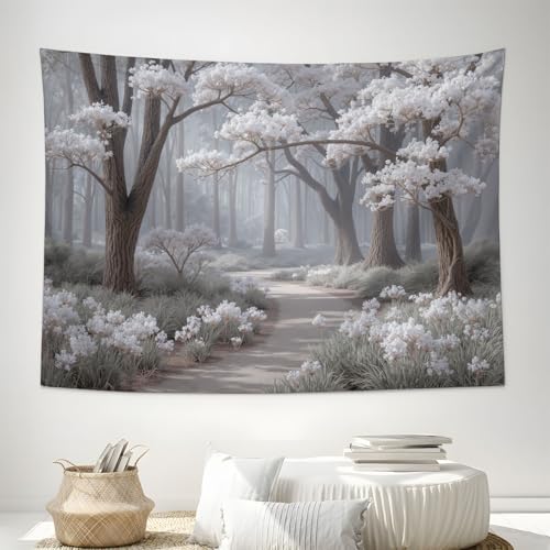 Tapisserie Arbres et Fleurs DACRWEKZ Gris 180x230cm pour Grand Salon