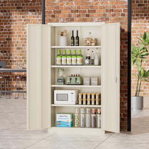 Image of Greenvelly Metal Storage Cabinet, 72 inch Locking Metal Garage Storage Cabinet with Doors and 4 Adjustable Shelves, Lockable Steel Cabinet for Home Office, Garage, Shop, School (Grey 36 inch W x 18 inch D)