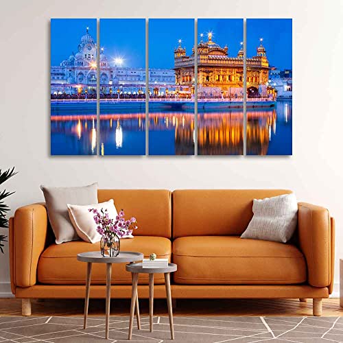 Image of VIBECRAFTS Gurdwara Sri Harmandir Sahib Golden Temple Five Pieces Wall Painting For Home|Office|Living Room|Gift (PTVC5Pcs4 8578)