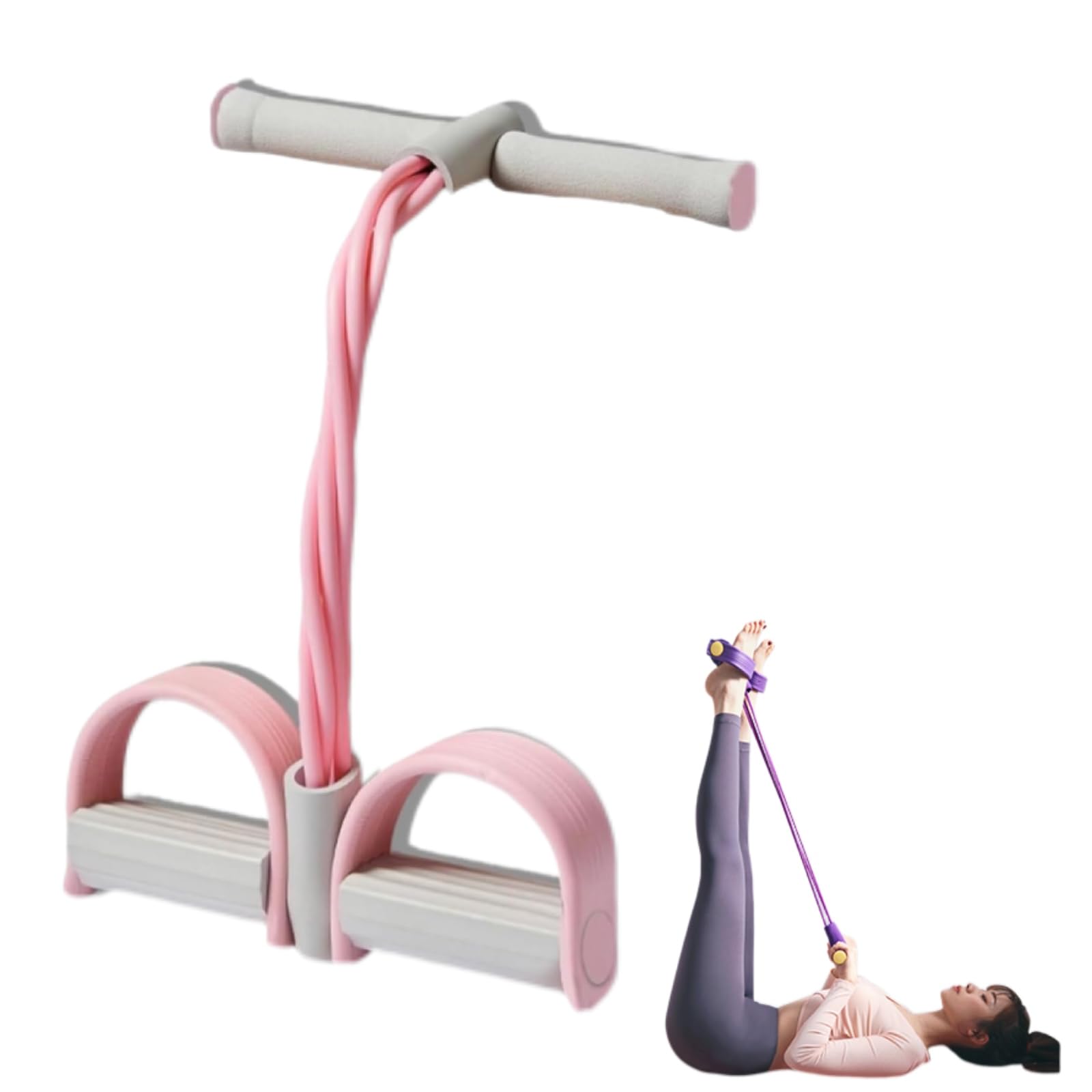 21 Fitness Resistance Bands-4/6 Tube Pedal Ankle Puller,2025 New Stretch Bands for Exercise, Sit Up Exercise Equipment with Handles, for Abdomen/Waist/Arm/Leg Stretching Training (Pink, Four Tubes)