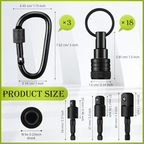 Image of Threlaco 24 Pcs Bit Holder Keychain, 1 /4 3 /8 1 /2 Socket Hex ShankMulticolor