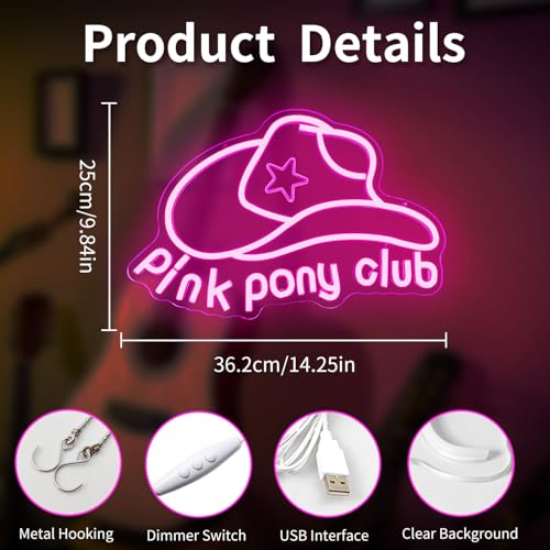 Image of Pink Pony Neon Sign Western Cowgirl Neon Lights for Wall Decor Dimmable Neon Lights Midwest Princess Led Signs For Bedroom Wall Girl Cave Club Bar Pub Gift