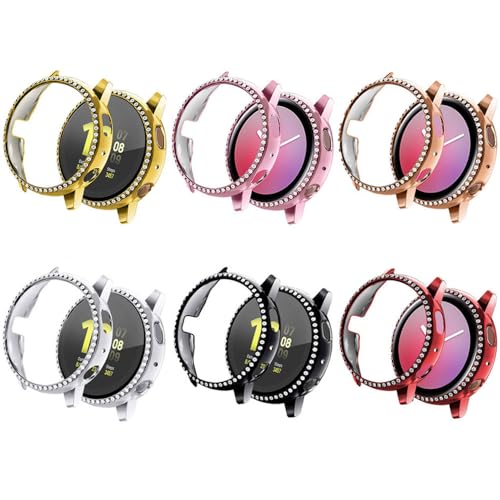 FitTurn Bling Bumper Case for Samsung Galaxy Watch Active 2 40mm 44mm Crystal Diamonds Plate Protector Case Cover Scratch Resistant Shock Slim PC Shell for Galaxy Active 2 Watch (SixColors, R830-44mm)