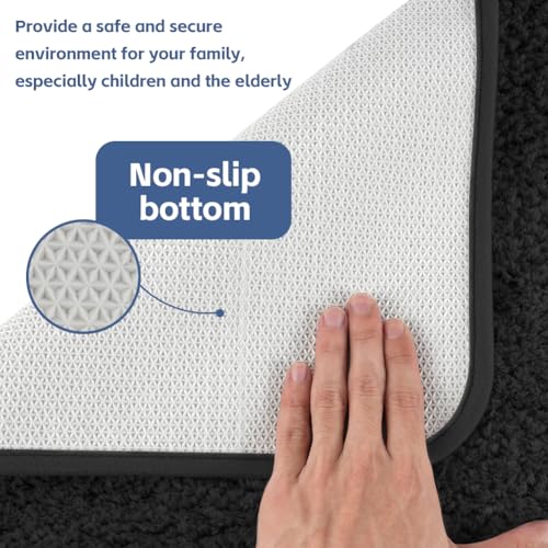 AUAUY Badematte 2er Set, Weicher Mikrofaser Badezimmerteppich, rutschfest & Wasserabsorbierend Sockel Badematte und U-Form Bad Toilette Teppich, 50x80 cm Badteppich & 50x40 cm WC Vorleger (Schwarz) – Bild 6