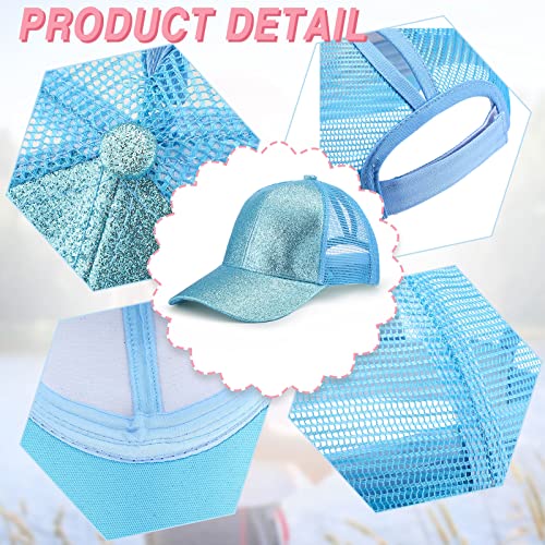Xtinmee 9 Pcs Girls Sequin Baseball Hat Summer Glitter Ponytail Baseball Hat Adjustable Shiny Mesh Trucker Cap for Kids Golf Outdoor4