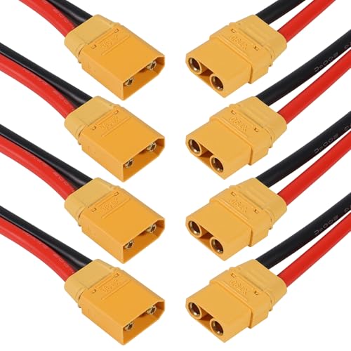 Meimom 4 Pairs XT90H XT90 Wire XT 90 Plug Male and Female Connector 150mm 10AWG Silicon Wire for RC Lipo Battery FPV Racing Drone