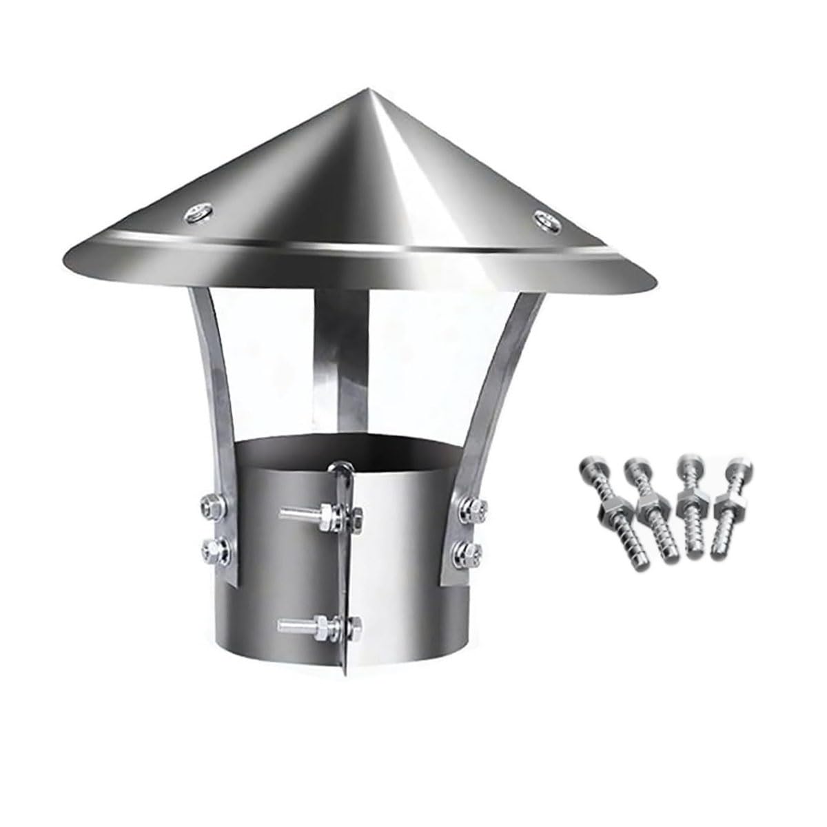WOTZOV Adjustable Stainless Steel Chimney Cap 3-12 Inch Cone Top Vent Cover Roof Vent Protector With Screws Rain Guard For 300Mm/11.8In Chimneys And Vents，Silver 240mm/9.4in