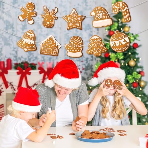 Image of Gingerbread Garland Decoration Gingerbread Christmas Hanging Banner Decorations for Christmas Holiday New Year Gingerbreads House Tree Wall Decorations