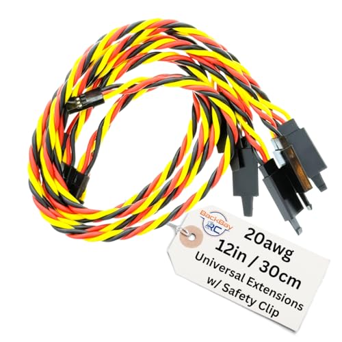 BackBayRC - 12in 20awg Male/Female w/Clip Universal Servo Extension - 5 Pack