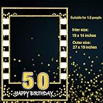 Glittery 50th Birthday Selfie Photo Booth Frame Black and Gold Birthday Party Photo Props - Upgraded Version with Support Cardboard - Image 5