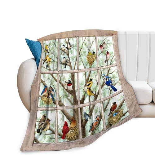 Birds Blanket Rustic Bird Throw Blankets Farmhouse Hummingbird Fleece Cozy Blanket Warm Soft Fuzzy Plush Blanket for Sofa Bed Living Room Ideal Gift for Kids Adults 60