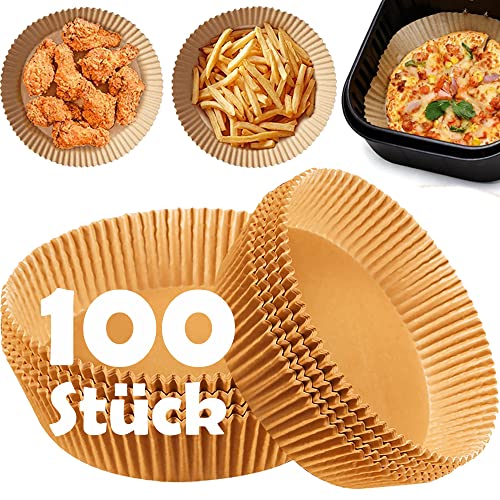 GELAISI 100 Piezas Papel Para Freidora De Aire,20 cm Grado de Comida Papel Redondo Horno,Desechable,Resistente Al Agua,Mancha de Aceite,Papel Pergamino Papel Para Freidora de Aire Cover