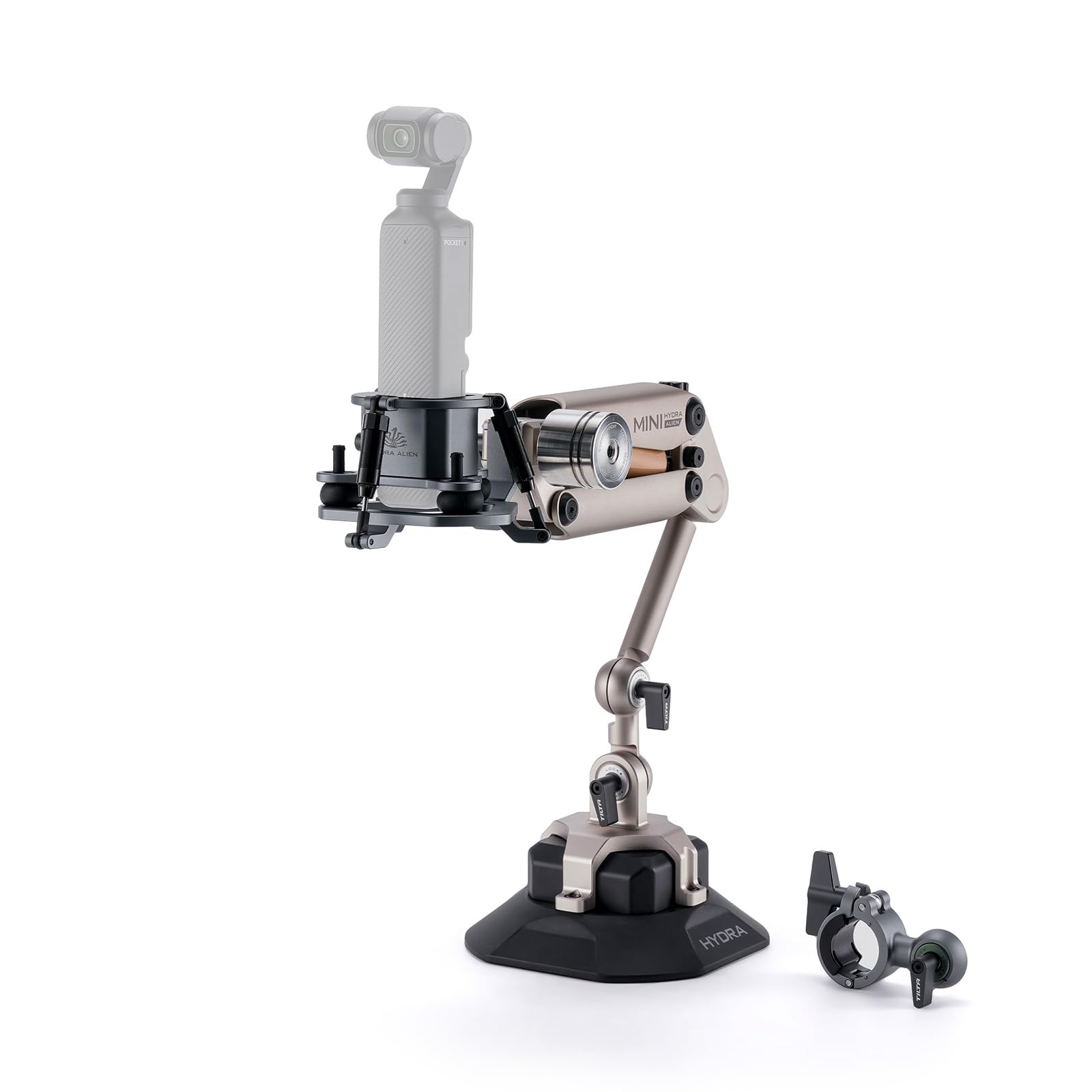 Tilta Hydra Alien Mini Master Kit, Brazo Amortiguador con Ventosa Electrónica para Montaje en Roseta, Pocket 3 Cabezal Amortiguador - Beige Desierto HDA-T15-E-DB