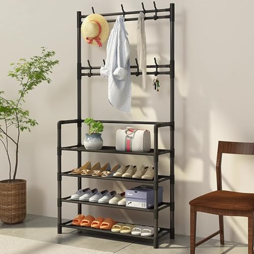 SKW 玄関シューズラック L字型 組み立て簡単 大容量 省スペース おしゃれ 靴棚 (ブラック, 幅60cm (4層))