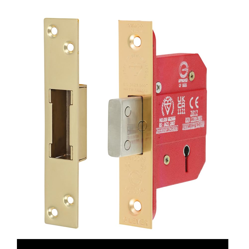 Serrure 5 points BS 3621 mortice lock Timco 66/45 laiton pour porte coupe-feu agréée assurance