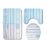 Material: Poliéster Momangel Juego De Alfombras Antideslizantes De BañO De Tres Piezas De Hailan con ImpresióN De Madera Fresca En El Inodoro Blue