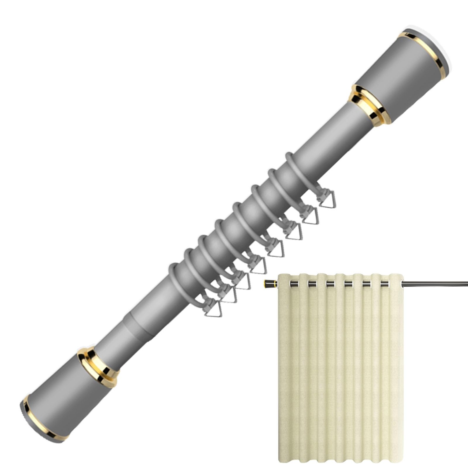 Barra de cortina ajustable de 70 a 120 cm, barra telescópica para cortina de ducha, 33 mm de diámetro, sin taladro, sin óxido, antideslizante, perfecta para armario y baño (gris)