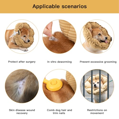 Image of H HIDREAM Soft Dog Cones for Medium Dogs,Cute Adjustable Cone for Dogs to Stop Licking,Dog Recovery Collars & Cones that can Protect Head and Foot Wounds,Daisy Yellow All-Season Style