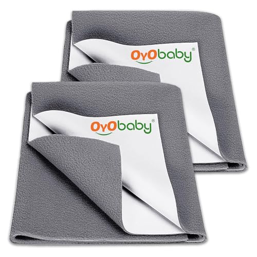 Image of OYO BABY Soft Quick Dry Baby Dry Sheet | Small 70x50 cm (Pack of 2) Waterproof Mattress Protector | Extra Absorbent & Reusable Bed Pad | Anti-Piling Fleece Underpad | Newborn - 6 Months - Grey