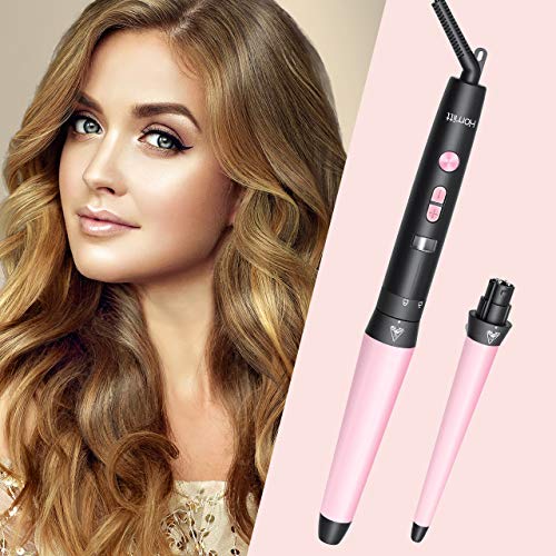 ATMOKO 2 in 1 Curling Wand,Interchangeable Hair Curler Wand Pearl Ceramic barrel with Digital Controls+22 Heat Settings,60min Auto Off Hair Wand Curling Iron for Beach Waves (1-1.5inch)