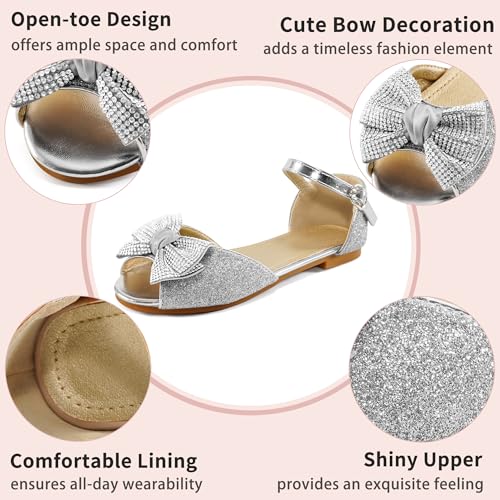 Aomigoct Girls Dress Shoes Sandals : Toddler Glitter Princess Flats for Birthday Wedding Party - Little Kid School Walking Shoe3