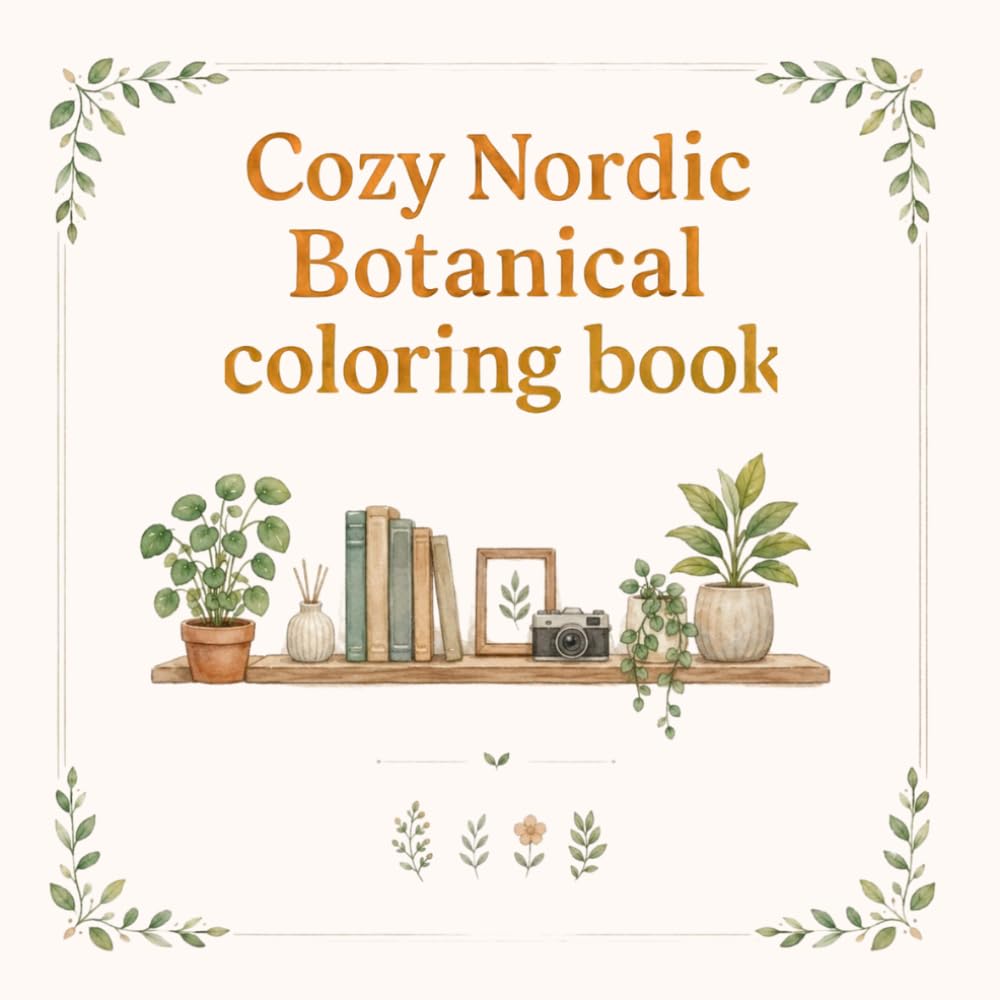 Cozy Nordic Botanical Coloring Book: 30 Relaxing Scandinavian Vintage Designs for Stress Relief and Mindful Coloring