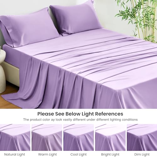 Image of Love's cabin 4 Piece Queen Sheet Set, 100% Rayon Derived from Bamboo, Cooling & Breathable, Soft Silky Deep Pocket up to 16 inch, Hotel Luxury Bedding for Hot Sleepers, Lavender