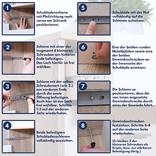 NEUFELD® Schubladenschienen 342mm - 17mm Nut (inkl. Montagematerial) - Schubladenauszug - Schubladen Schienensystem - Schienen für Schubladen