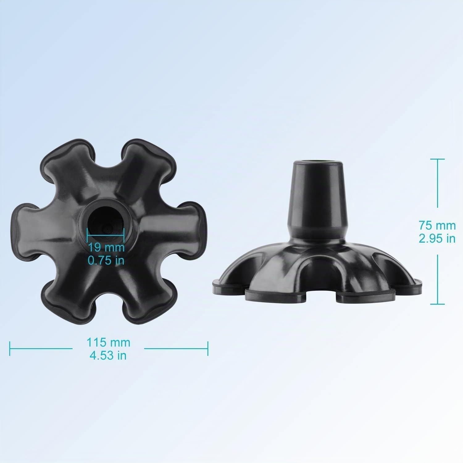 supregear Embouts de Canne avec 6 Points en Caoutchouc 2-Pack, 6 Caoutchouc Antidérapant pour Canne de Marche Standard de 19 mm de Diamètre, Rechange Canne Pliante Autoportante, Accessoire, Noir