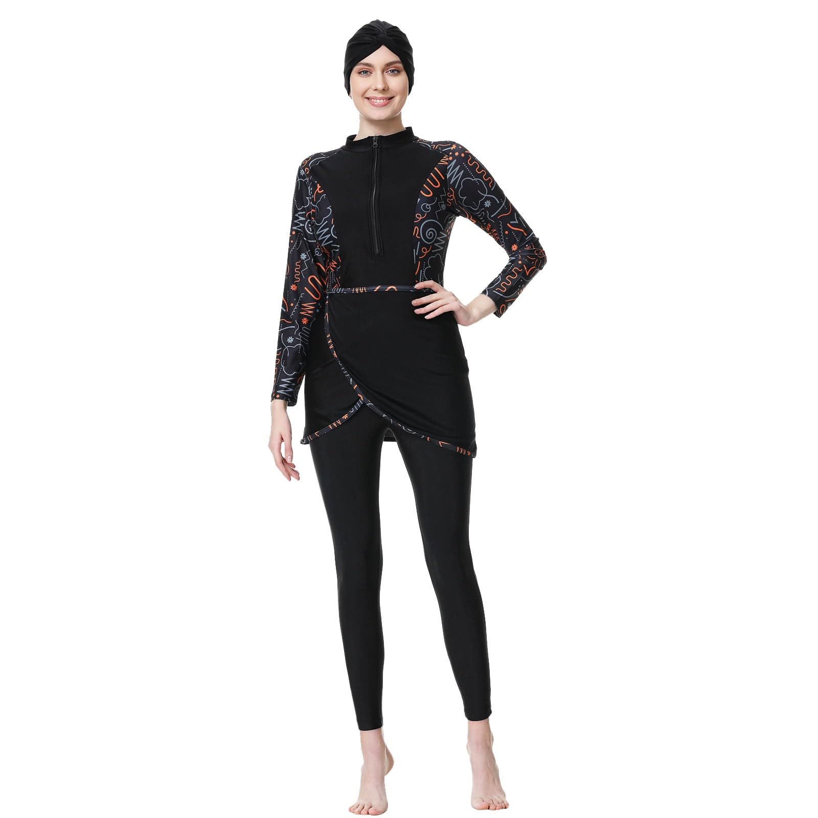 Burkini Damen Muslimische Swimwear, Große Größen Funktional Burkini, Elegant Langarm Badeanzug, Bademode, Rashguard Mit Bein Rashguard-Sets, Full Cover Swimsuits Ärmeln Schwimmanzug Schwimmkleid