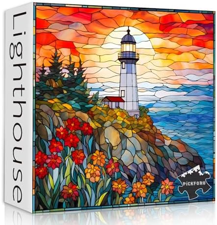 Stained Glass Lighthouse Puzzles for Adults 1000 Piece, Mosaic Be...
