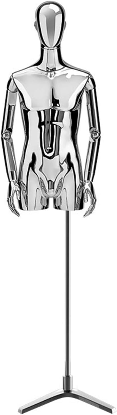 CONGRUI Fiberglass Male Body Retail Mannequins Torso, Rotatable Head And Arms Used To Display Hats T-Shirts Pants(Silver)