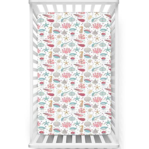 Image of Ocean Themed Fitted Crib Sheet,Standard Crib Mattress Fitted Sheet Soft Toddler Mattress Sheet Fitted - Baby Crib Sheets for Girl or Boy,28“ x52“,Multicolor