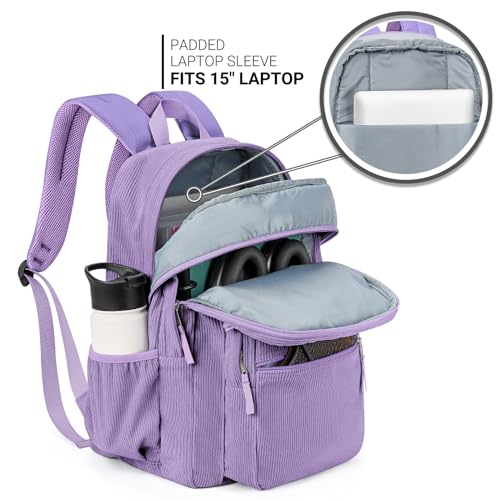 Image of ZORFIN 26L Backpack for College, and Travel: Corduroy Bookbag - Deep Purple