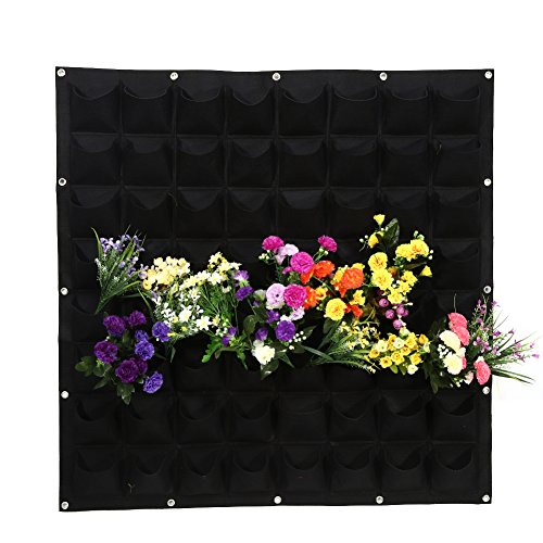 Zerodis 64 Poches Vertical Sac de Plantation,Sac de Mur en Feutre Jardinage Pocket Sac Suspendu de Plantes Résistant à la Corrosion Jardin Décoration Extérieure(Noir)