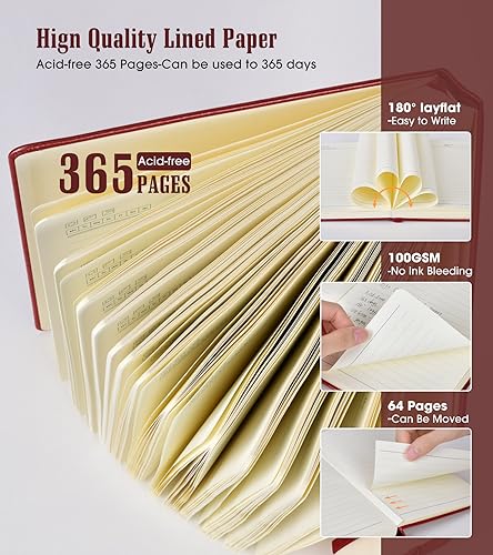 Image of Lined Journal Notebook, 365 Pages B5 Large Journals for Writing College Ruled Notebook, Hardcover Leather Journal for Women Men, Daily Notebook for Work, Note Taking, 100Gsm Paper ( 7.6'' X 10'' Wine)