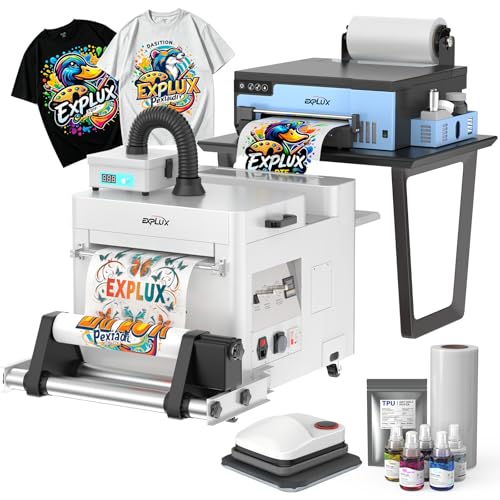 Image of EXPLUX A4 DTF Printer XP600 Printhead Bundle with Shaker Dryer, Heat Press | 3-Min Fast Printing, Built-in White Ink Stirring System, Anti-Clogging, Film Cutter, Easy Setup for Custom Apparel Beginners