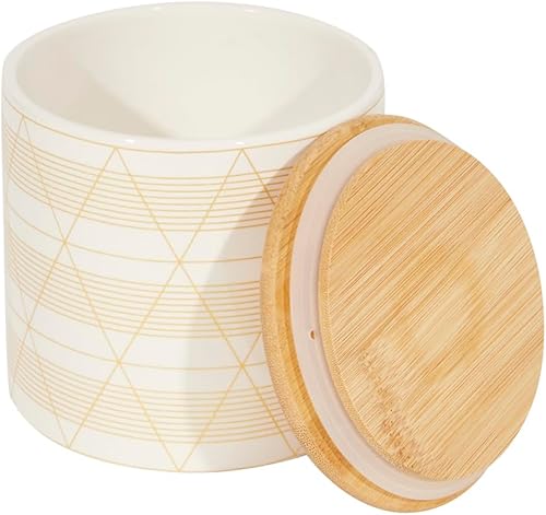 Miniatura 2 de Home Basics Diamond Stripe - Juego de recipientes de cerámica con tapa de bambú, 3 piezas, color blanco