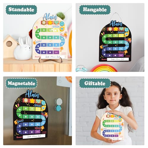Image of Personalized Wooden Reward Jar for Kids, Magnetic Behavior Chart Fun Board with Custom Name, Positive Reinforcement System for Toddlers, Classroom Incentive Tool for Boys Girls, Classroom & Home Decor