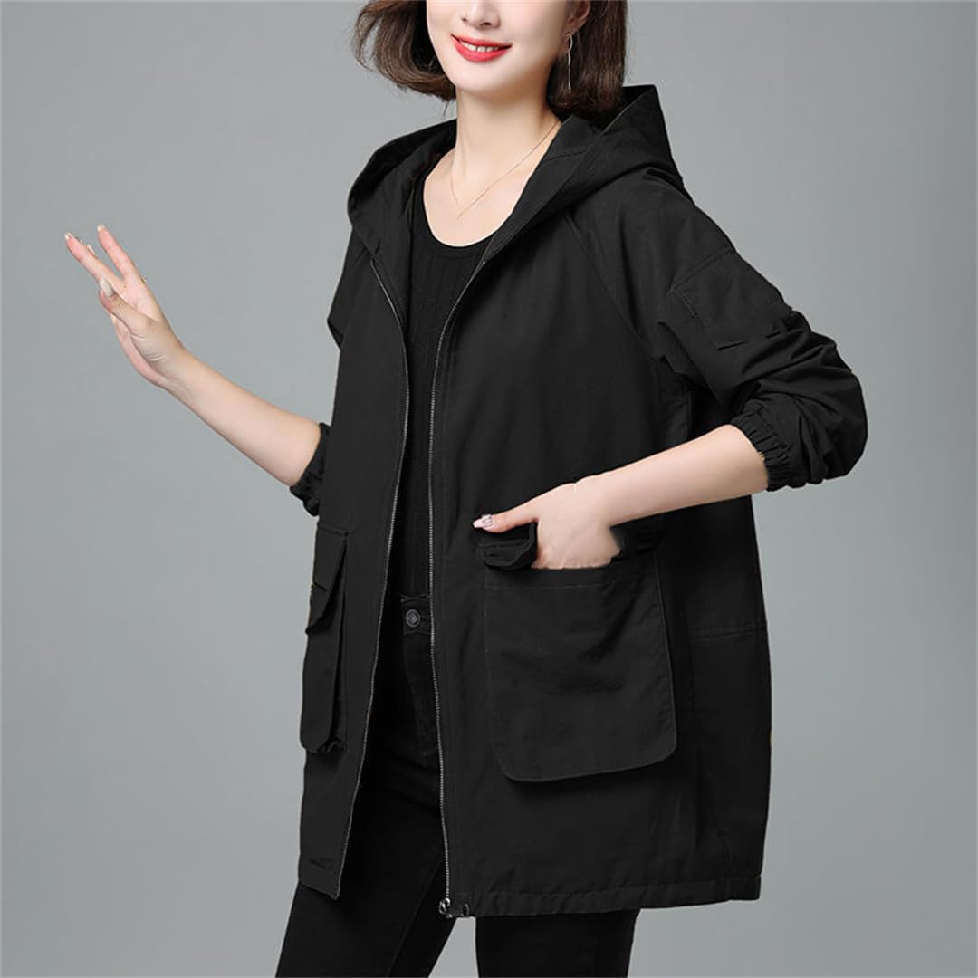 Primavera E Autunno Trench Da Donna Di Mezza Lunghezza Con Cappuccio Sciolto Giacca Di Mezza Età Con Fodera