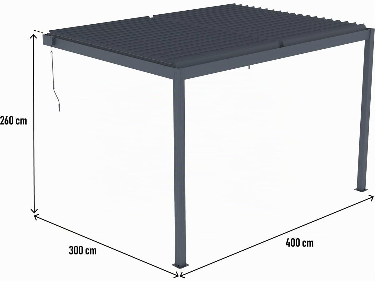 Pergola bioclimatique adossée avec LED Windsor - 3 x 4 m - Anthracite