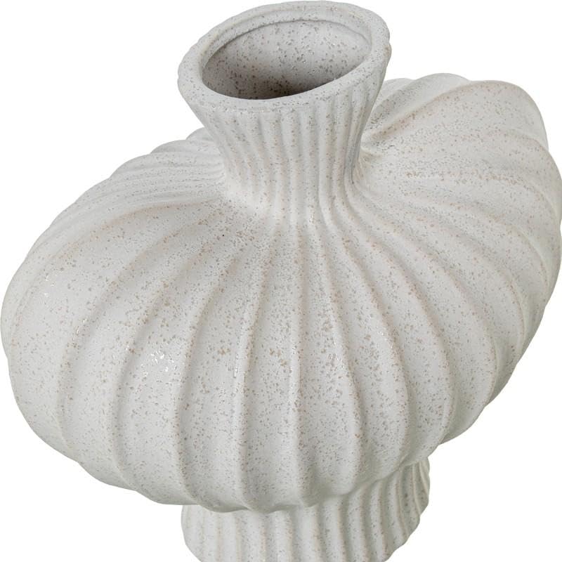 Vase de table strié céramique blanc DRW objet déco salon 22,5cm - 4
