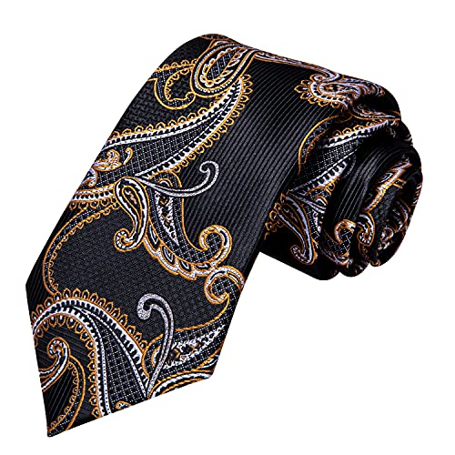 Image of Hi-Tie Paisley Floral Ties Set for Men Silk Mens Stripes Necktie Pocket Square Cufflinks Set Formal Business