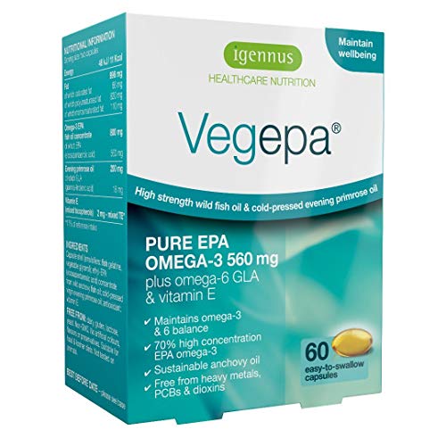 Vegepa Suplemento de Omega-3-6, 800mg de Aceite de Pescado Salvaje y Aceite de Onagra Virgen, 560mg de Omega-3 EPA por porci�n, 60 c�psulas